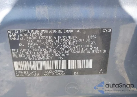 2009 Toyota Rav4 Limited V6 from USA, damaged, VIN 2T3BK31V59W009669